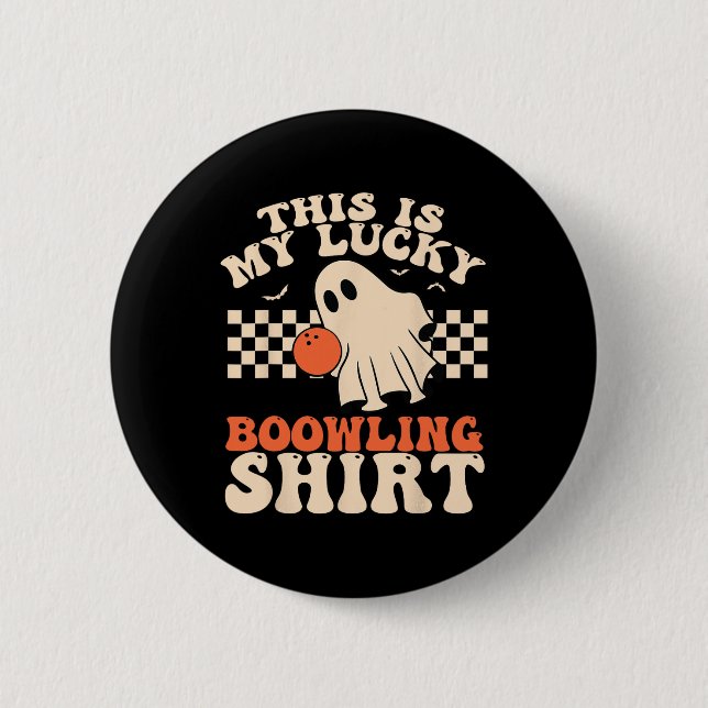 Lustiges Halloween-Geist-Bowling-Kugelspieler-Kost Button (Vorderseite)
