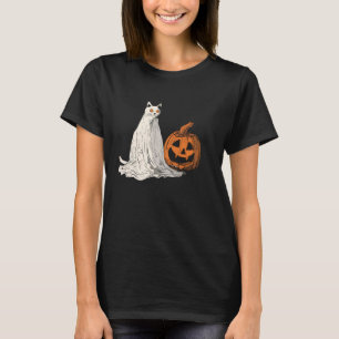 Lustiges Halloween-Geist Katzen-Geisterbahn-Kürbis T-Shirt