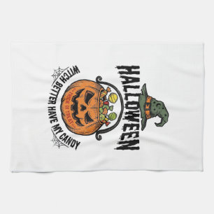Lustiges Halloween-Hexen-Süßigkeiten-Kürbis-Shirt- Geschirrtuch