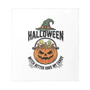 Lustiges Halloween-Hexen-Süßigkeiten-Kürbis-Shirt- Notizblock