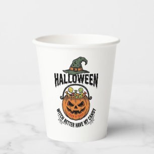 Lustiges Halloween-Hexen-Süßigkeiten-Kürbis-Shirt- Pappbecher