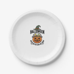 Lustiges Halloween-Hexen-Süßigkeiten-Kürbis-Shirt- Pappteller