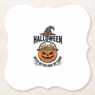 Lustiges Halloween-Hexen-Süßigkeiten-Kürbis-Shirt- Untersetzer
