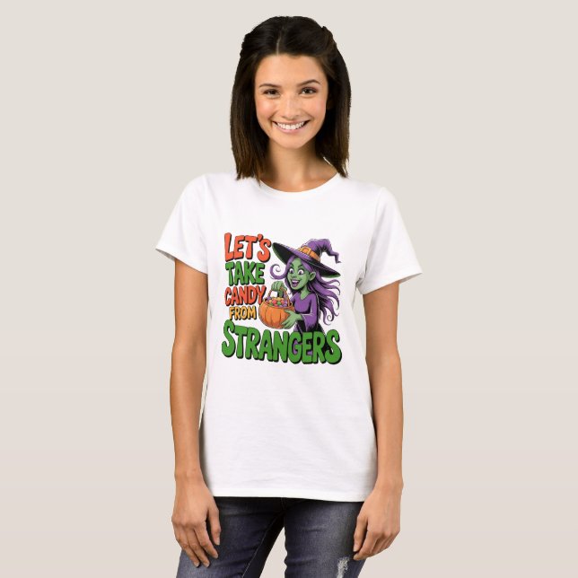 Lustiges Halloween-Hexen-Süßigkeiten-Streich-oder- T-Shirt (Vorne ganz)