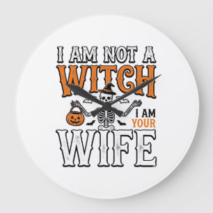 Lustiges Halloween-Hexenfrau-Skelett-Vintage-Shirt Große Wanduhr
