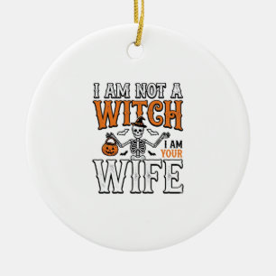 Lustiges Halloween-Hexenfrau-Skelett-Vintage-Shirt Keramik Ornament