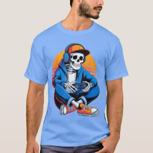 Lustiges Halloween Jungen Männer Skelett Videospie T-Shirt