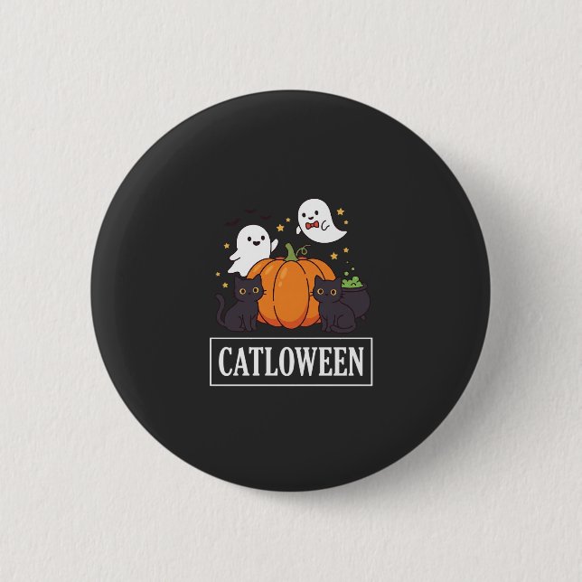 Lustiges Halloween-Katz-Geist-Kürbis-Design Catlow Button (Vorderseite)