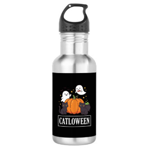 Lustiges Halloween-Katz-Geist-Kürbis-Design Catlow Edelstahlflasche