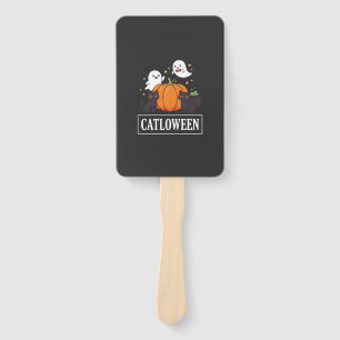 Lustiges Halloween-Katz-Geist-Kürbis-Design Catlow Fächer