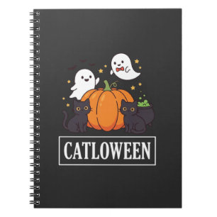 Lustiges Halloween-Katz-Geist-Kürbis-Design Catlow Notizblock