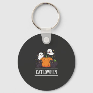 Lustiges Halloween-Katz-Geist-Kürbis-Design Catlow Schlüsselanhänger