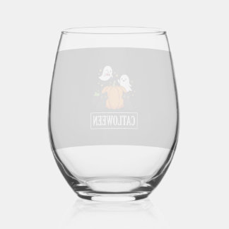 Lustiges Halloween-Katz-Geister-Kürbis-Design Catl Weinglas Ohne Stiel