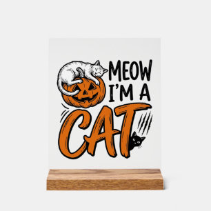 Lustiges Halloween-Katze-Kürbis-Typografie-Shirt-D Acrylschild