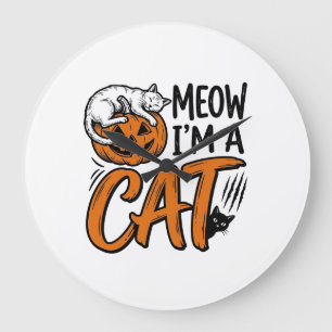 Lustiges Halloween-Katze-Kürbis-Typografie-Shirt-D Große Wanduhr