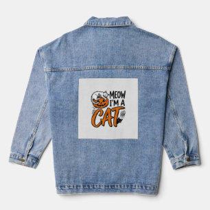 Lustiges Halloween-Katze-Kürbis-Typografie-Shirt-D Jeansjacke