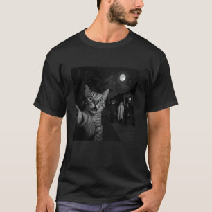 Lustiges Halloween-Katzen-Selfie mit Geist Boo Hex T-Shirt