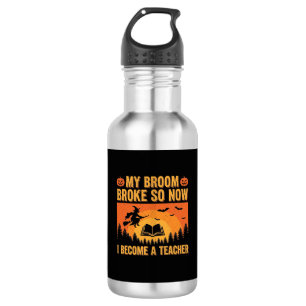 Lustiges Halloween-Lehrer-Besen-Bruch-Design (2) Edelstahlflasche