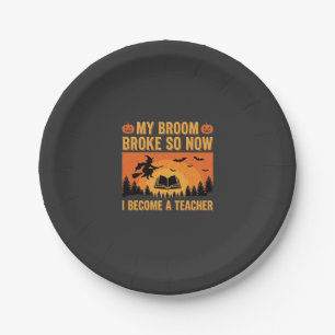 Lustiges Halloween-Lehrer-Besen-Bruch-Design (2) Pappteller