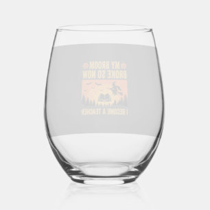 Lustiges Halloween-Lehrer-Besen-Bruch-Design (2) Weinglas Ohne Stiel