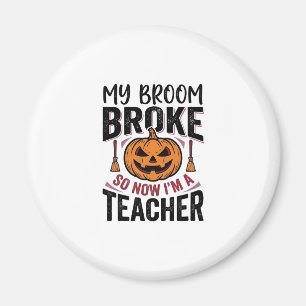 Lustiges Halloween-Lehrer-Besen-Bruch-Vektordesign Magnet