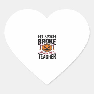Lustiges Halloween-Lehrer-Besengin-Design_ Herz-Aufkleber
