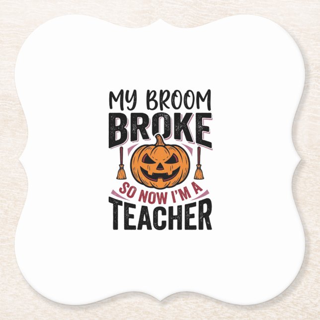 Lustiges Halloween-Lehrer-Besengin-Design_ Untersetzer (Vorderseite)