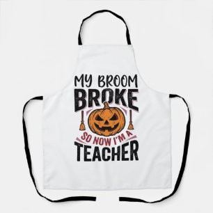 Lustiges Halloween-Lehrer-Besenginster-Vektor-Desi Schürze