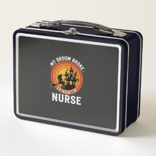 Lustiges Halloween-Nurse-Hexe-Besen-Kostüm-Grafik Metall Brotdose