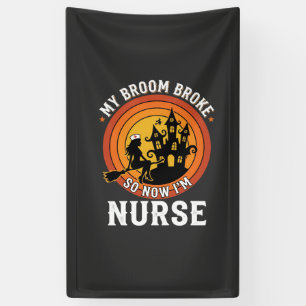 Lustiges Halloween-Nurse-Hexen-Besen-Kostüm-Grafik Banner