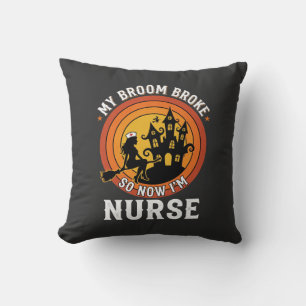 Lustiges Halloween-Nurse-Hexen-Besen-Kostüm-Grafik Kissen