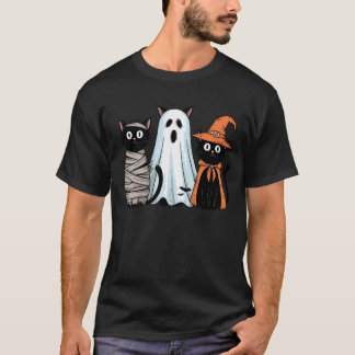 Lustiges Halloween-Retro-Trio aus schwarzen Katzen T-Shirt