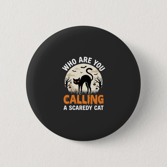Lustiges Halloween schwarze Katze Angsthase Vektor Button (Vorderseite)