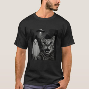 Lustiges Halloween-Selfie-Katze mit UFO-Raumschiff T-Shirt