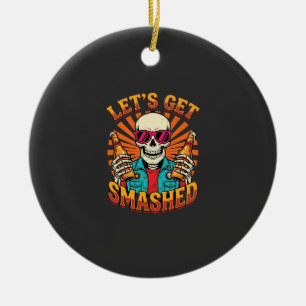 Lustiges Halloween-Skelett-Bier-Kaputt-Design_1 Keramik Ornament