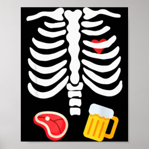 Lustiges Halloween-Skelett Bier- & Steak-Kostüm Poster