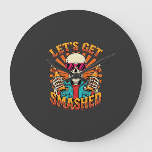 Lustiges Halloween-Skelett-Bier-Zerbrochen-Design_ Große Wanduhr