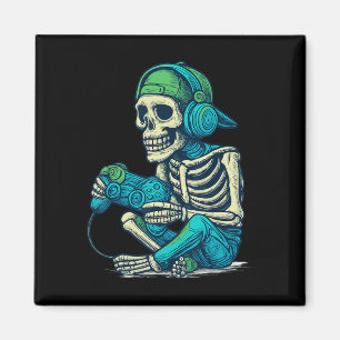Lustiges Halloween-Skelett-Gamer-Jungen-Männer-Vid Magnet