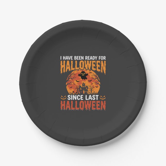 Lustiges Halloween Spukhaus Geist Mond Design Pappteller (Vorderseite)
