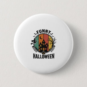Lustiges Halloween Spukhaus Vintage Vektor Design Button