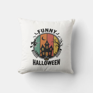 Lustiges Halloween Spukhaus Vintage Vektor Design Kissen