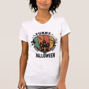 Lustiges Halloween Spukhaus Vintage Vektor Design T-Shirt