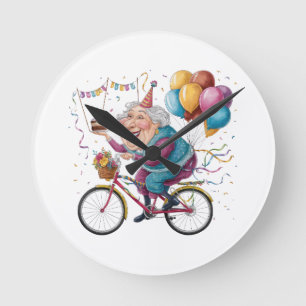 Lustiges Happy Birthday Oma Geschenk Radfahren Oma Runde Wanduhr