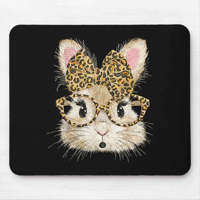 Lustiges Hasengesicht Brille Bandana Leopard Kanin Mousepad (Vorne)