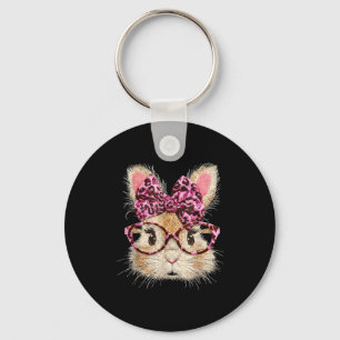 Lustiges Hasengesicht Brille Bandana Leopard Kanin Schlüsselanhänger