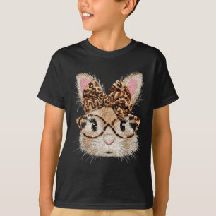 Lustiges Hasengesicht Brille Bandana Leopard Kanin T-Shirt
