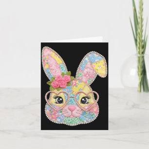 Lustiges Hasengesicht Brille Blumen Patchwork Kani Karte