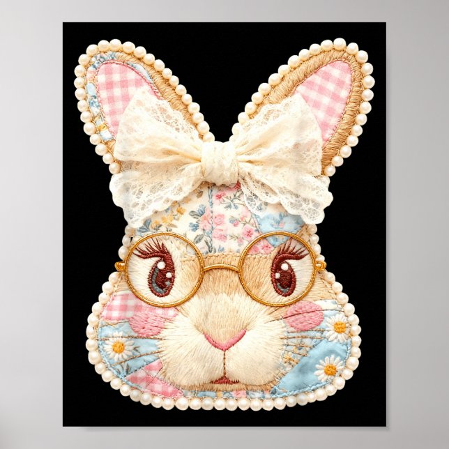 Lustiges Hasengesicht Brille floral Patchwork Kani Poster (Vorne)