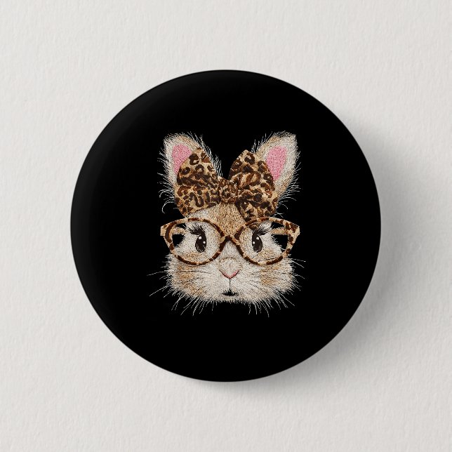 Lustiges Hasengesicht Gles-Bandana Leopard Kaninch Button (Vorderseite)