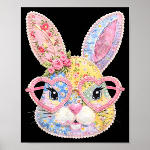 Lustiges Hasengesicht Gles Blumenpatchwork Kaninch Poster
